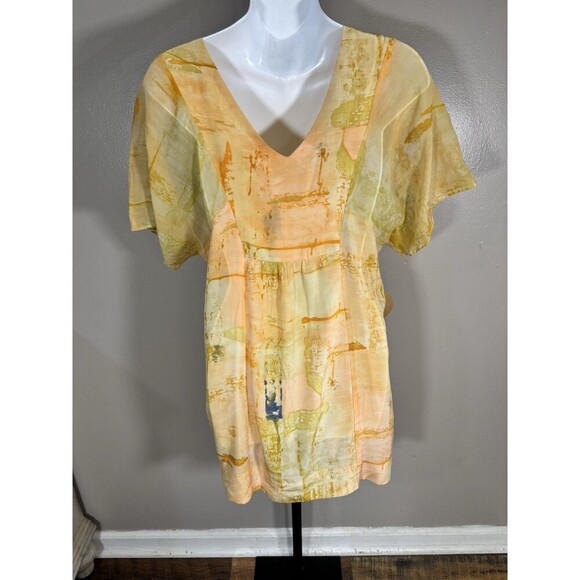 Maeve Anthropologie Painted Ume Tunic Dress Size 4 Silk Yellow Peach Watercolor - Picture 5 of 8